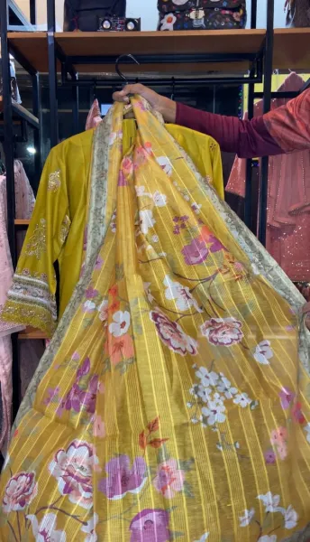 Pakistani Original Hayat’s Embroidered Stitched Cotton 3Pcs _ Mustard 
